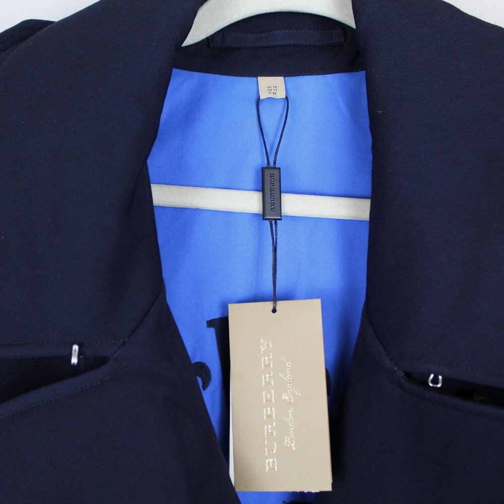 NWT Burberry Gemini Wool Trench Coat, US 12, Dark Blue Luxe Belted Iconic Style - Picture 8 of 16